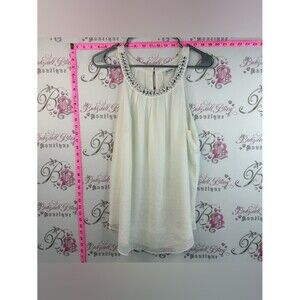 Ricki's tank top flowy rhinestone jewels Ivory Beaded Neckline Sleeveless Blouse